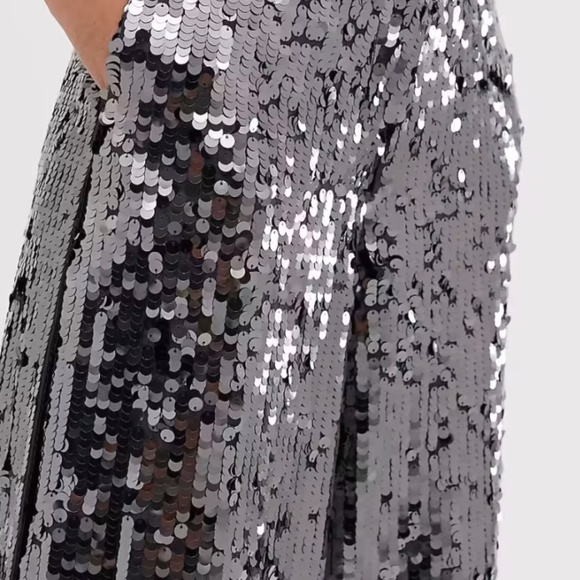 ASOS EDITION charcoal dark grey sequin wide leg flare pants - US 6 - Picture 3 of 6
